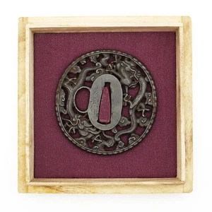 Tsuba Signed Tomotsune Dragon Japanese Antique Sword Fitting Samurai Katana - Picture 1 of 22