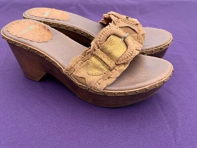 OFERTA @ NICOLE Zuecos de cuero moteado dorado Sandalias de tacón alto Bling Talla 7 ❤️sj17j5 Foto 1 de 4