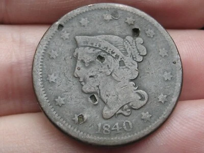 1840 Braided Hair Large Cent Penny, Large Date, Fine Details - Image 1 of 3