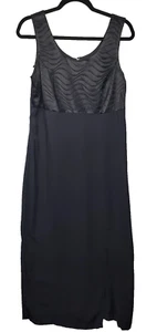 Vintage 90s RJ & Co Maxi Dress 10 Empire Waist Satin Black Slit Goth Fairy Dark - Picture 1 of 21