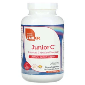 Zahler, Junior C, Vitamina C Masticable Avanzada, Naranja Natural, 250 mg, 180 comprimidos - Imagen 1 de 2