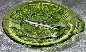 Grün Retro geteilt geprägtes Glas Süßigkeiten/Relish Schale ~ 7,5" Durchmesser fast neuwertig - Bild 1 von 12