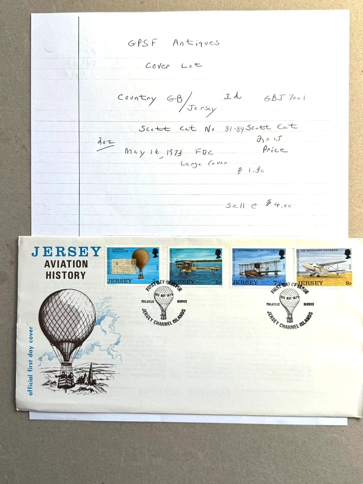 Isle of Jersey with Jersey Aviation History Balloon, Airplane FDC May 16,1973 - Image 1 of 1