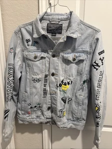 Chaqueta de mezclilla de tela Brooklyn para hombre mediana Street Graffiti clásica de Nueva York - Imagen 1 de 9