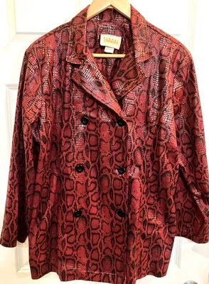 Blazer Chaqueta Doble Pecho Estampado Serpiente De Colección Rojo/Negro Cuero Look Talla XL Foto 1 de 4