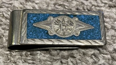 Vintage Sterling Silver Money Clip with Inlaid Turquoise from Mexico - Image 1 of 4