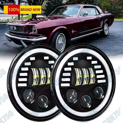 Faros LED negros de 7 pulgadas Fit Ford Mustang Fastback 1965 1966 1967 1968-1978 Foto 1 de 4