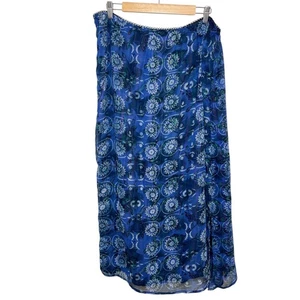 Blue Floral Midi Skirt Cottagecore Boho Sheer Layering Artsy Pullon Whimsical 2X - Picture 1 of 11