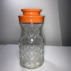 Anchor Hocking Vintage Glass Tang Jar Embossed Orange Quilted Glass 8" Tall - Picture 1 of 6