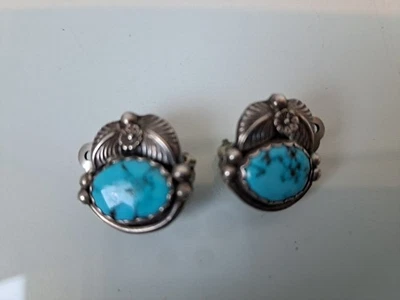 schöne ,alte Ohrringe , Ohrclips  , 925 Silber mit Türkisen , CJ  Corbet Joe - Bild 1 von 4