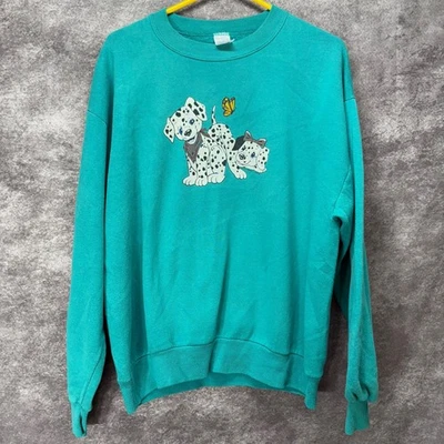 Sudadera De Colección Dálmata Cachorro Perro Mariposa Cuello Redondo Talla L Verde Azulado Dibujos Animados Foto 1 de 4