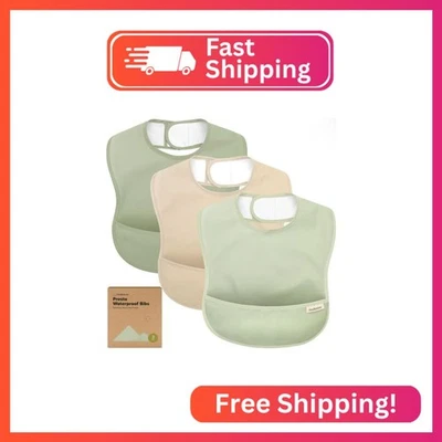 Paquete de 3 baberos impermeables para bebé para comer - baberos ligeros de alimentación para niños pequeños con L Foto 1 de 2