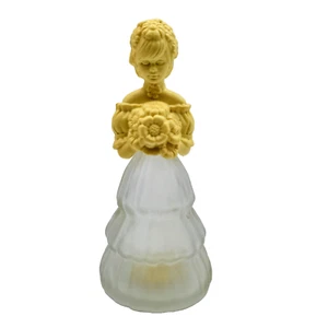 Vintage Avon Figurine Garden Girl Perfume Cologne Empty Yellow Frosted Bottle - Picture 1 of 8