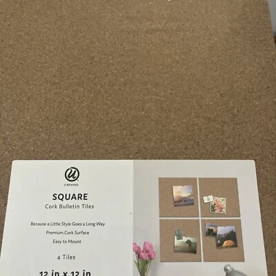 U BRANDS  CORK BULLETIN BOARD Unframed Tile 4 12 x 12craft shop office home Deco - Image 1 of 4