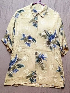 Moda Compia Moda Men Button Up Shirt LARGE GRAY Hawaiian Leaves Short Sleeve - Picture 1 of 11