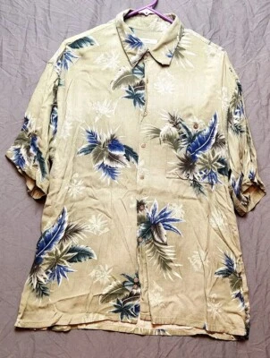 Moda Compia Moda Men Button Up Shirt LARGE GRAY Hawaiian Leaves Short Sleeve - Image 1 of 4