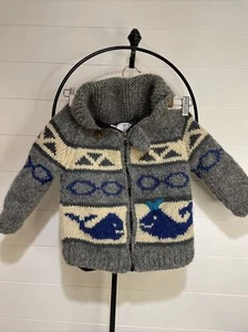 Ambler Hand knit 100% wool zippered cardigan jacket KIDS Sm/Med Gray whale - Picture 1 of 8