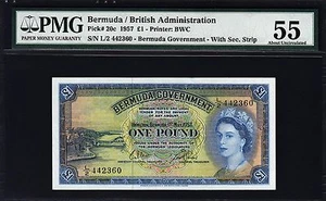 BERMUDA 1 PFUND 1957 PMG 55 CA. BANKFRISCH P.20c mit SICHERHEITSSTREIFEN - Bild 1 von 2