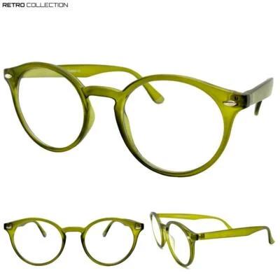 Classic 50's Vintage Retro Style Clear Lens EYE GLASSES Round Matte Green Frame - Image 1 of 4