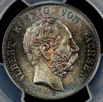 1902-E 2mk Germany Saxony Albert's Death  2 Mark PCGS MS 65 - Image 1 of 4