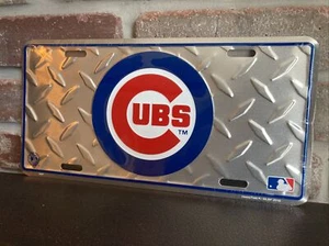 RARE Chicago Cubs MLB Diamond Tread Metal Embossed License Plate 6 X 12 - Picture 1 of 1