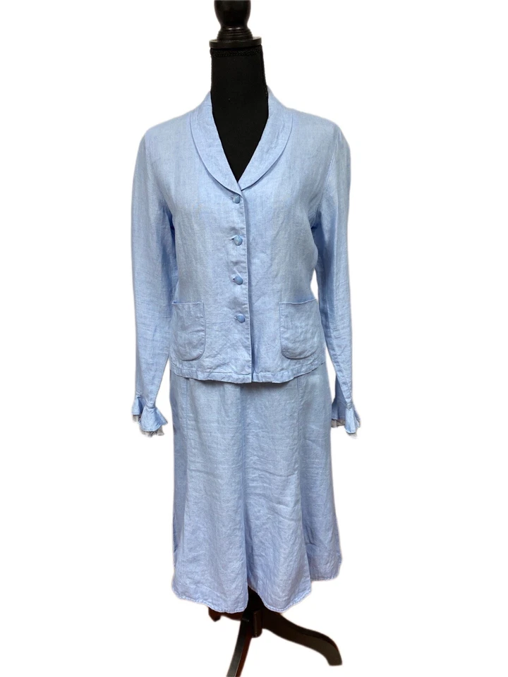 Traje WilliSmith Mujer Talla Pequeña De Colección 100% Lino Falda Festoneada Corneada Cremallera Oculta LEER Foto 1 de 4