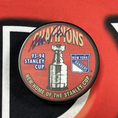 Mike Richter New York Rangers AUTO Signed Stanley Cup Logo Puck Steiner CX - Image 1 of 3