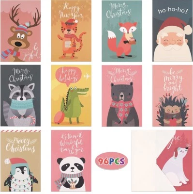 12 NEW Fun Christmas Cards Funny Cute Animal Santa Greeting Cards & Envelopes - Imagem 1 de 4