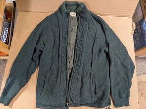 Aran Woolen Mills Lined Sweater Jacket Size Mens L Irish Fisherman Wool Green - Picture 1 of 8