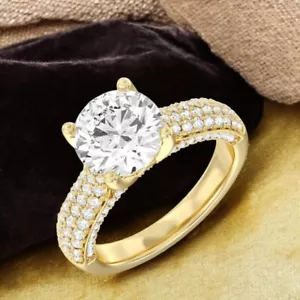 IGI Certified 3 Ct Lab Created Round Cut Diamond Ring in 14K Yellow Gold - Picture 1 of 12