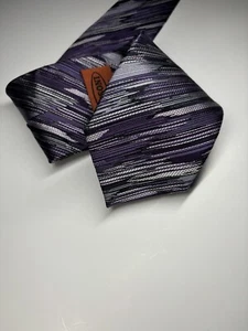 Missoni Italy Tie Purple & Gray Abstract Tie Men’s 100% Silk Necktie 60” X 3.25” - Picture 1 of 9