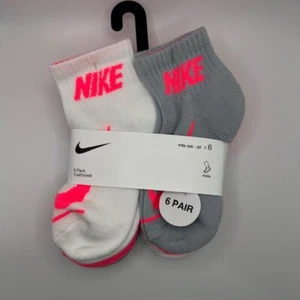 Nike Girls 6-Pair Cushioned Ankle Socks Youth Shoe Sz 10C–3Y White/Pink/Grey NWT - Picture 1 of 5