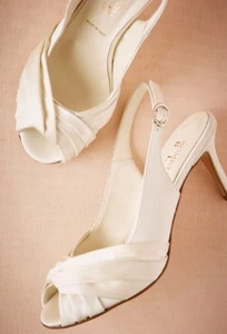 BHLDN Maryetta Peep Toe Ivory Heels Wedding SOMETHING BLEU Size 39 US 9 $250 - Picture 1 of 12