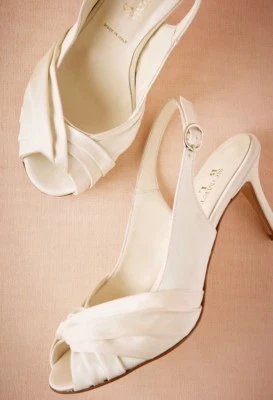 BHLDN Maryetta Peep Toe Ivory Heels Wedding SOMETHING BLEU Size 39 US 9 $250 - Image 1 of 4