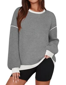 Sweatshirts for Women Casual Long Sleeve Crewneck Contrast Color Oversized Pu... - Picture 1 of 8