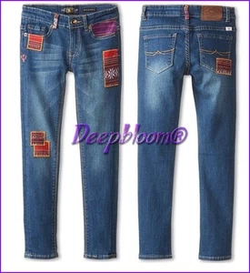 LUCKY BRAND JEANS PANTS GIRLS DENIM EMBROIDERED PATCHWORK ZOE SKINNY 4T NEW - Picture 1 of 3