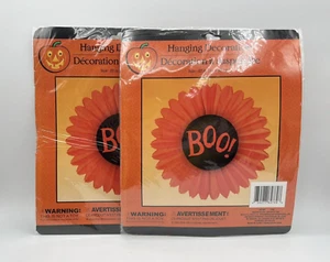 2 Vintage Halloween Honeycomb Boo Flower 1986 Hanging Decoration 12 inches USA - Picture 1 of 4
