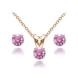 Light Rose Earrings & Necklace Set with European Crystals in Rose Gold Silver - Picture 1 of 3