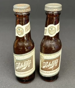 Vintage Mini Schlitz Bier Salz und Pfefferstreuer Set Glas mit Metallkappen - Bild 1 von 7