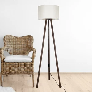 Stehleuchte Keynes E27 Walnussoptik / Creme [lux.pro] - Bild 1 von 4