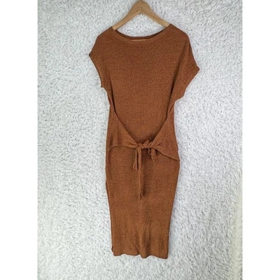MABLE Knit Midi Dress Brown Tie Waist Short Sleeve Women's M/L Bodycon Boho VGUC - Image 1 of 4