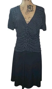 Vestido De Colección En Focus 14 Petite Negro Lunares Acanalado Forma Carrera Elegante Retro - Imagen 1 de 7