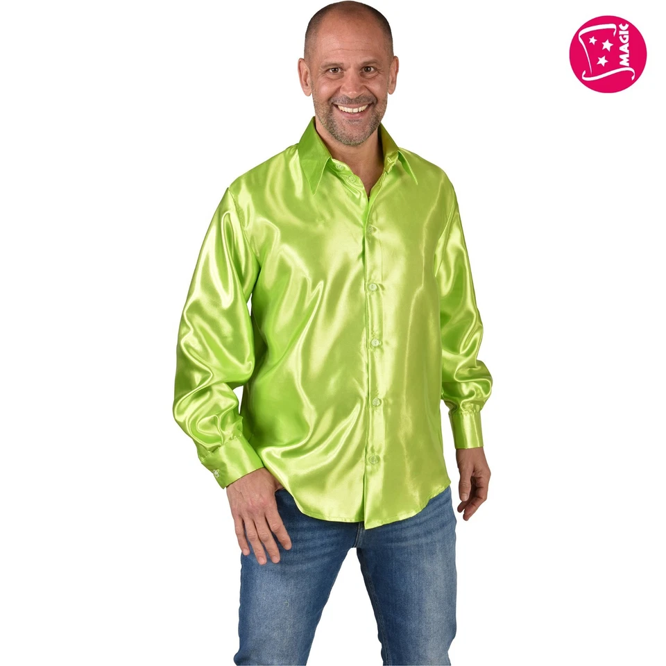 Camisa estilo años 70, cuello grande, satinado - verde lima Foto 1 de 1
