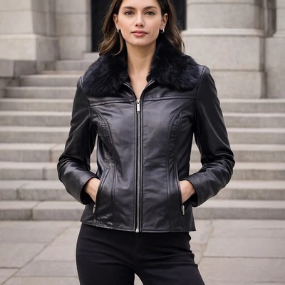 Apt. 9 SZ M 100% мягкий ягнят кожи удаления Angora меховой воротник молнии передние карманы  - Изображение 1 из 4