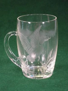 Hand blown clear glass engraving flying duck cat tails - Picture 1 of 1