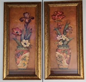 Paar gerahmte Drucke Pamela Gladding Blume 23" x 11" Iris Hortensie Mohn  - Bild 1 von 7