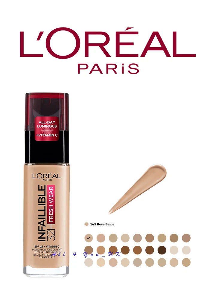 Base L'Oreal Paris Infaillible 32H Fresh Wear 30ml -145 bege rosa - Imagem 1 de 1
