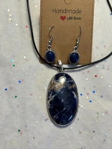Sodalite 925 Silver Gemstone Pendant With Matching Lapis Lazuli Earrings - Picture 1 of 6