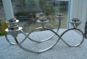 5 Arm Candle Holder Twisting S/Steel Scandi Jenson MCM Style Heavy Quality - Picture 1 of 6
