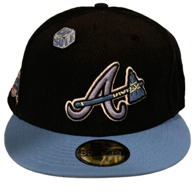 Atlanta Braves New Era 59FIFTY 30th Season Corduroy Navy Fitted Cap Size 7 3/8 - Image 1 of 4